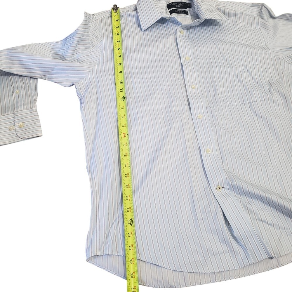 The Mens Store Bloomingdales Dress Shirt Mens 16.5 32/33 Blue Striped Non-Iron View 6